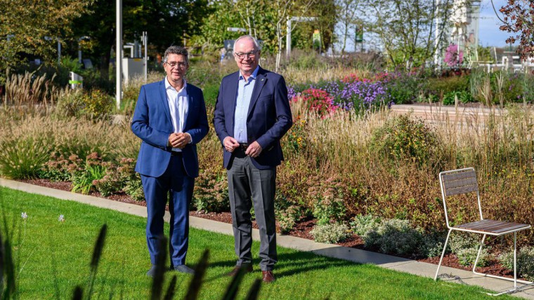 Bgm. Peter Eisenschenk und LH-Stellvertreter Stephan Pernkopf am Nibelungenplatz in Tulln